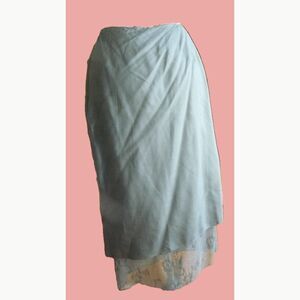 MAG Charcoal Gray Silk Layered Midi Faux Wrap Skirt Sheer Floral Hem Lined 6 S/M